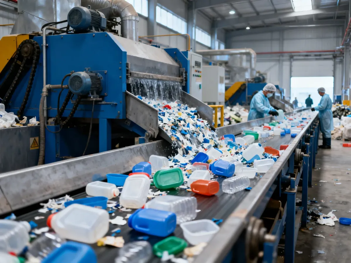 Sortowanie i przetwarzanie plastikowych odpadów w zakładzie recyklingu